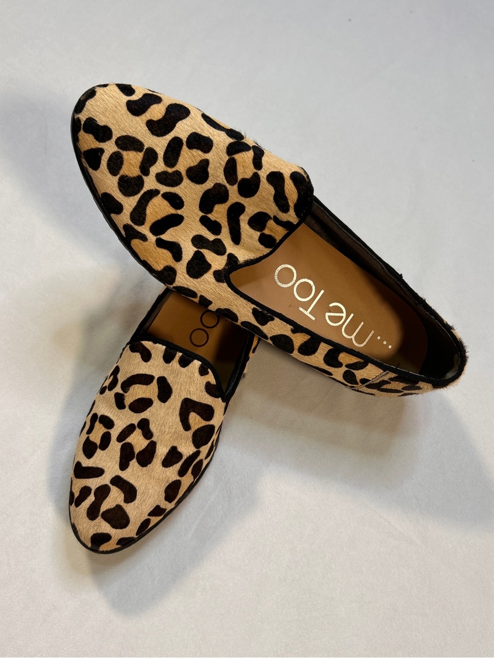 ME TOO Leopard Print Slip-On Flats in Tan and Black